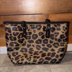 Coach Tan and Black Leopard Print Tote